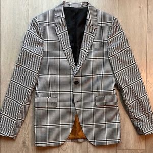 Zara Plaid Check Houndstooth Slim Tailored Suit
